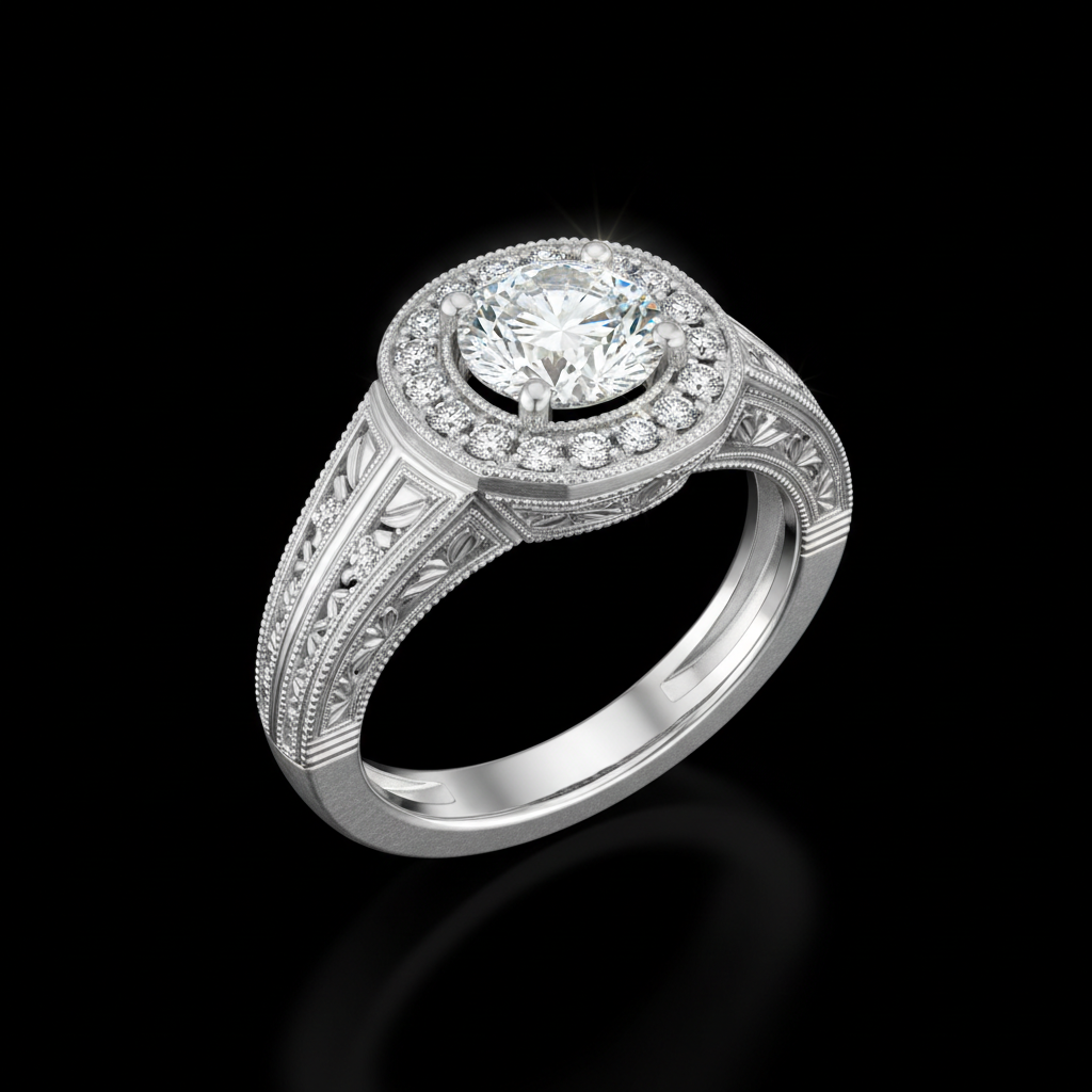 Round Diamond — Vintage Art Deco Halo