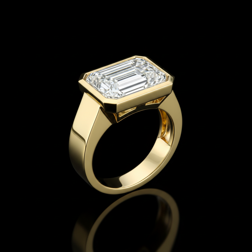 Emerald Cut — Yellow Gold East-West Bezel