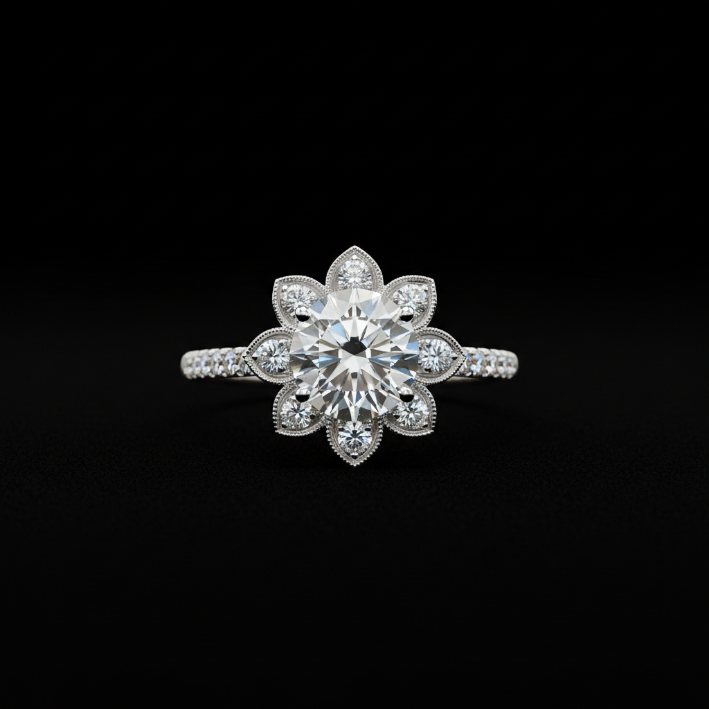 Round Diamond — White Gold Floral Halo
