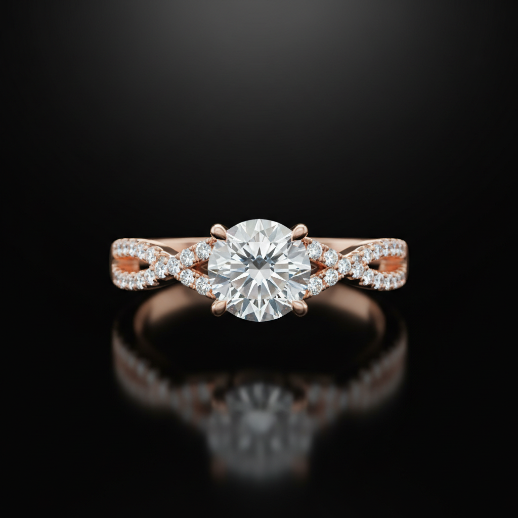 Round Diamond — Rose Gold Split Shank Pavé