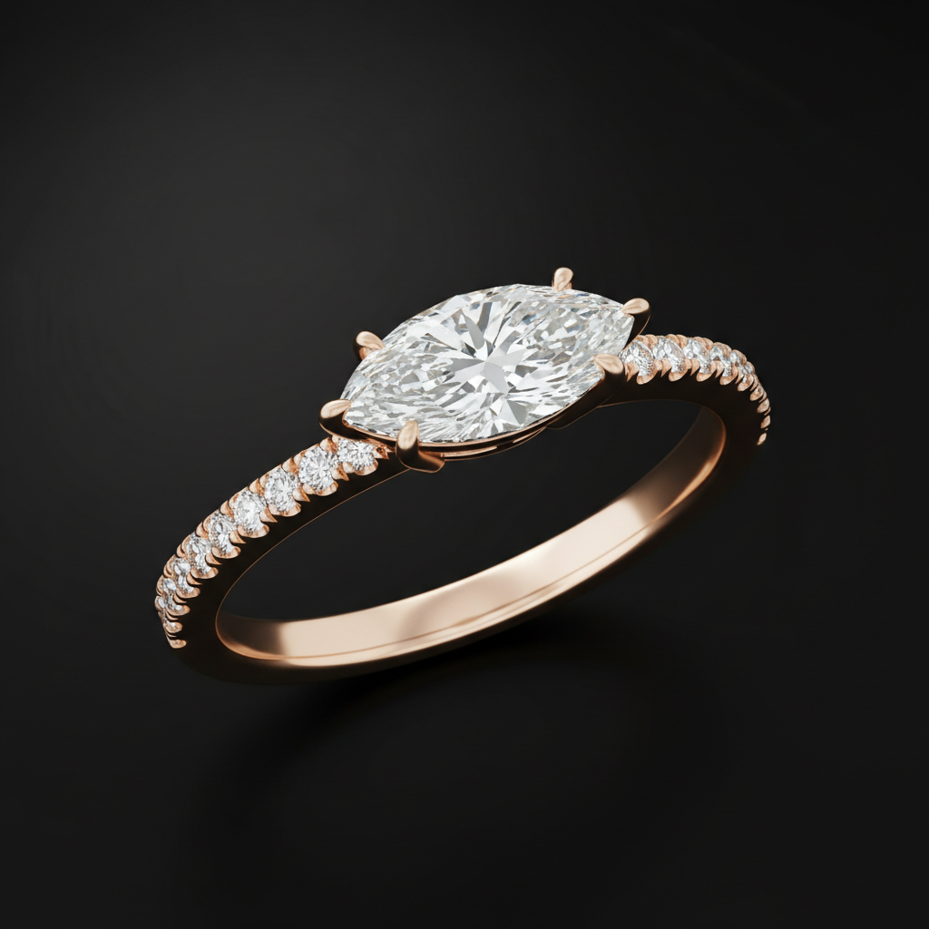 Marquise Diamond — Rose Gold East-West
