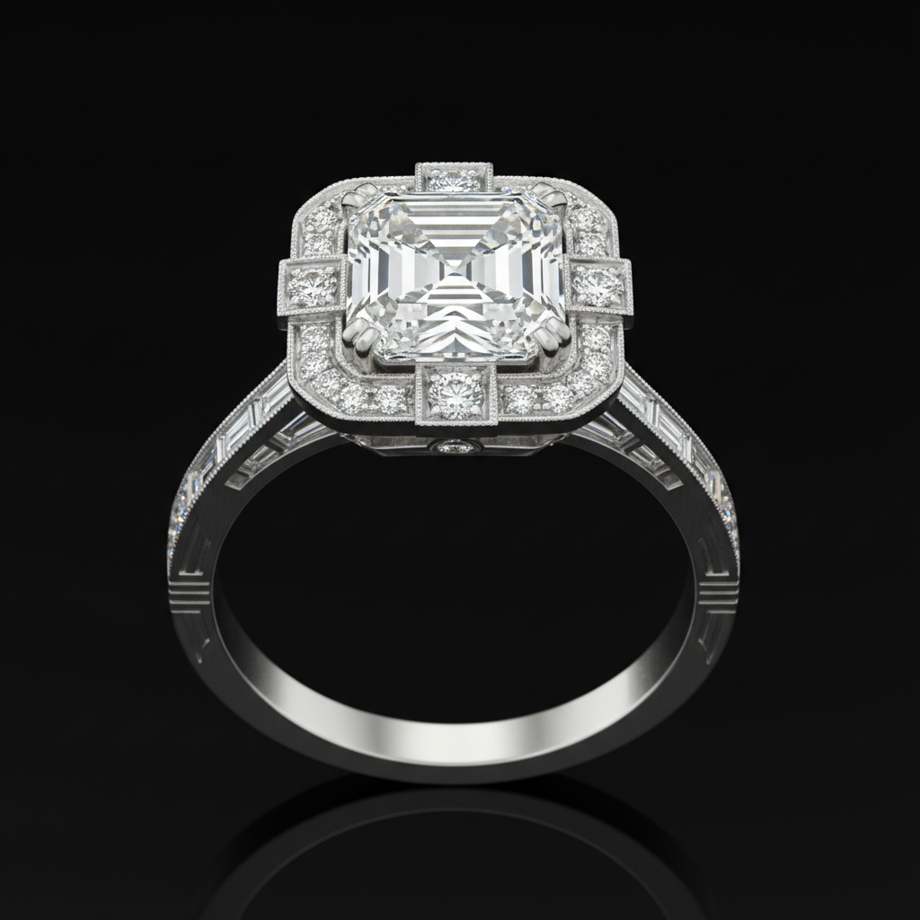 Asscher Cut — White Gold Art Deco Halo