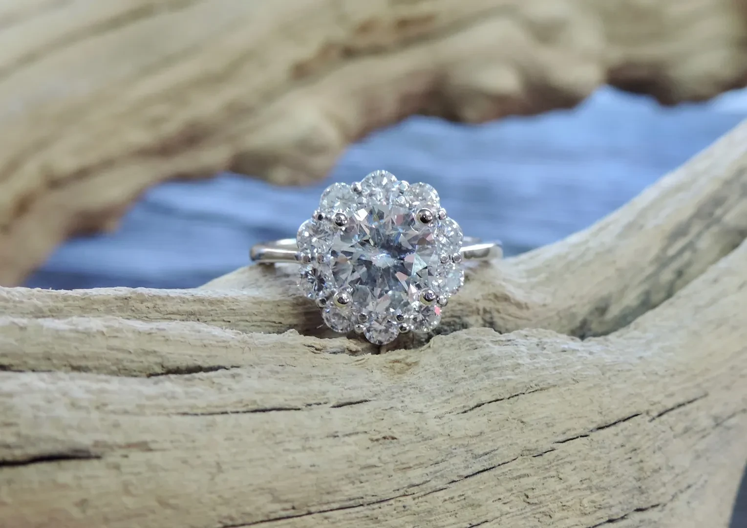 Floral cluster diamond engagement ring