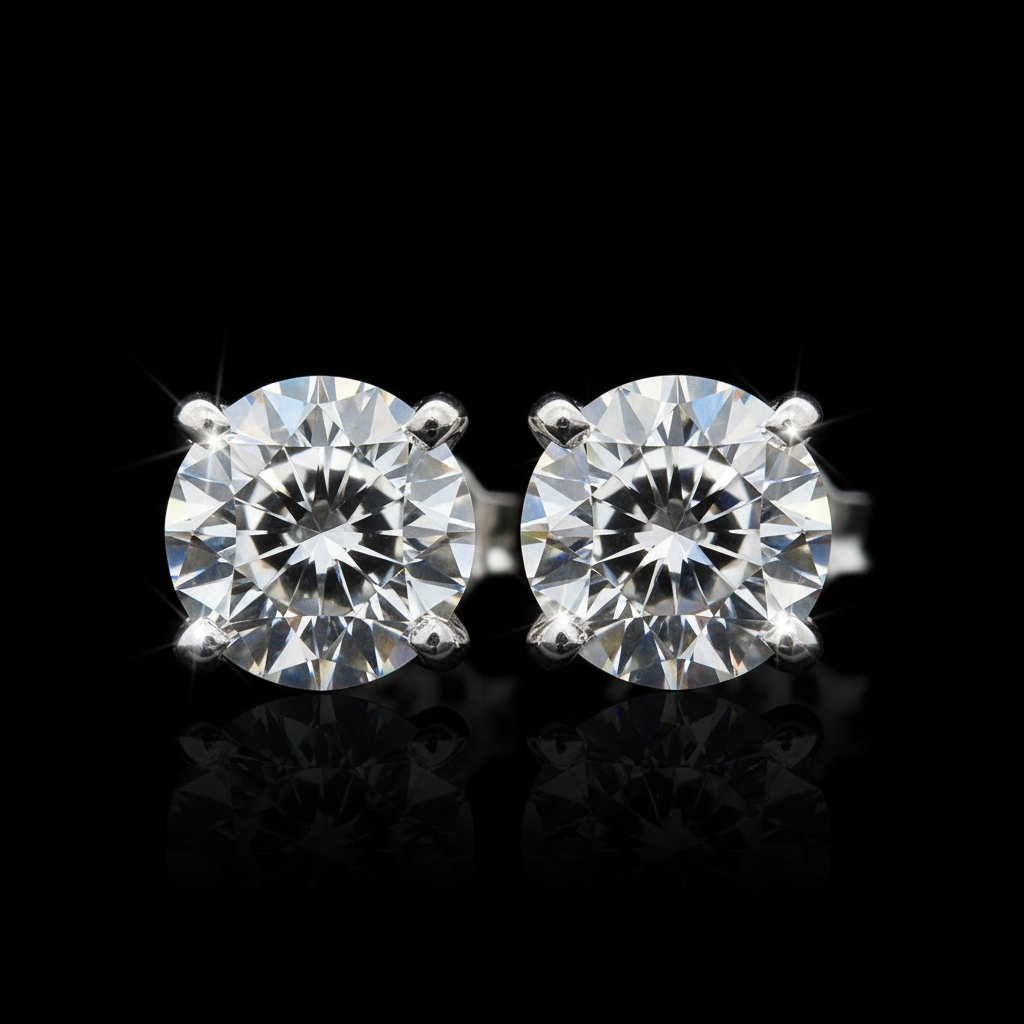 Diamond stud earrings platinum four-prong