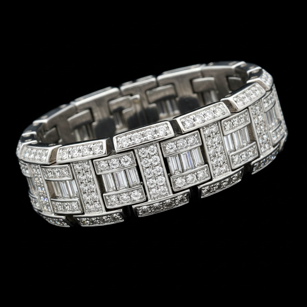 Men's diamond bracelet white gold channel set