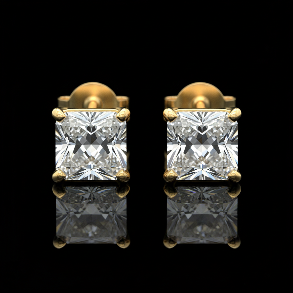 Men's diamond stud earrings bezel set white gold