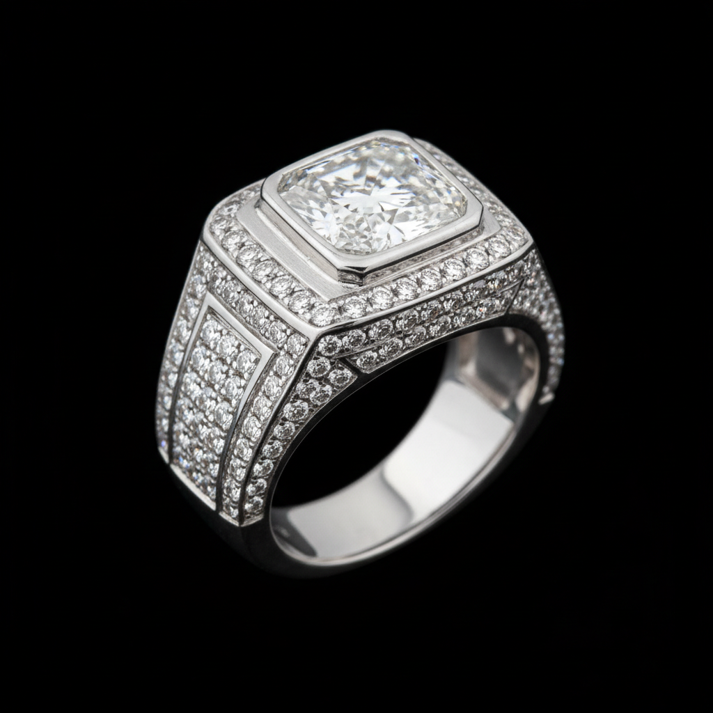 Men's diamond pinky ring white gold pavé