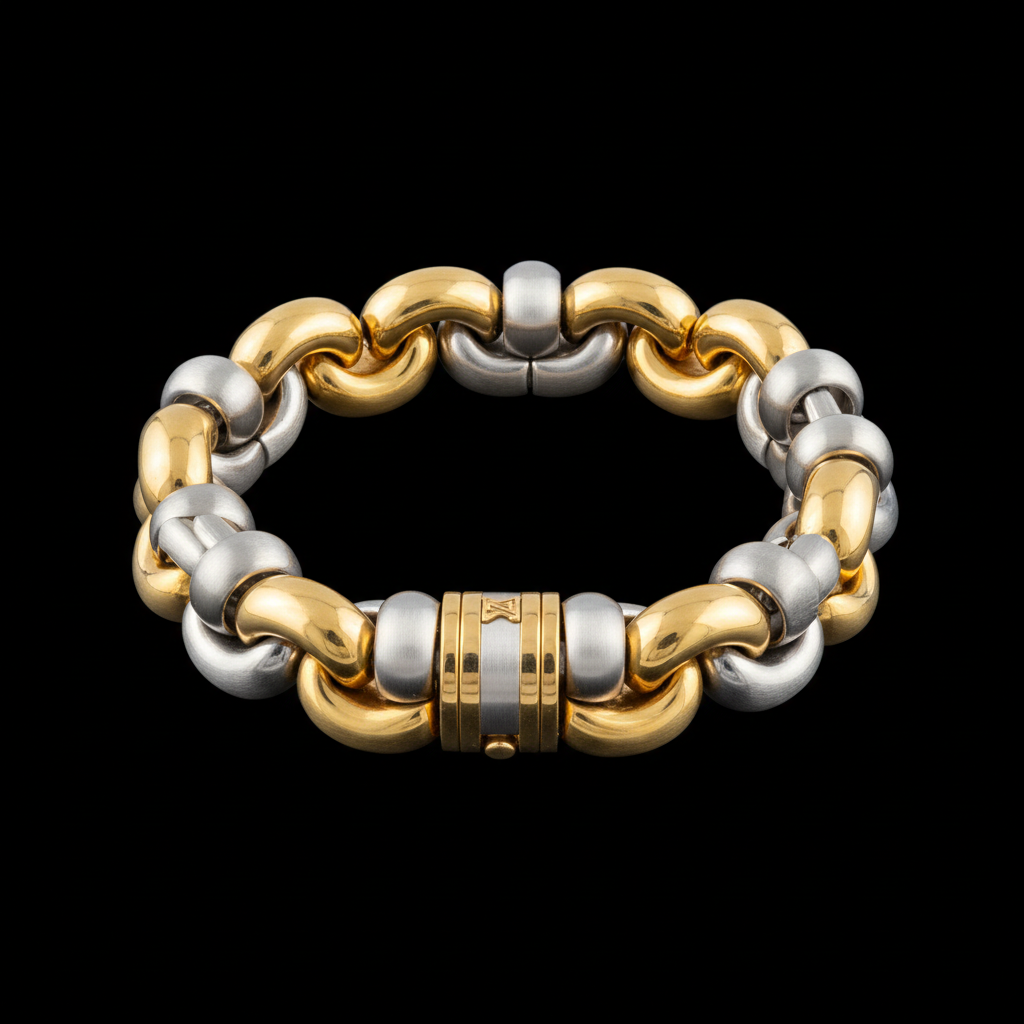 Men's two-tone yellow and white gold link bracelet