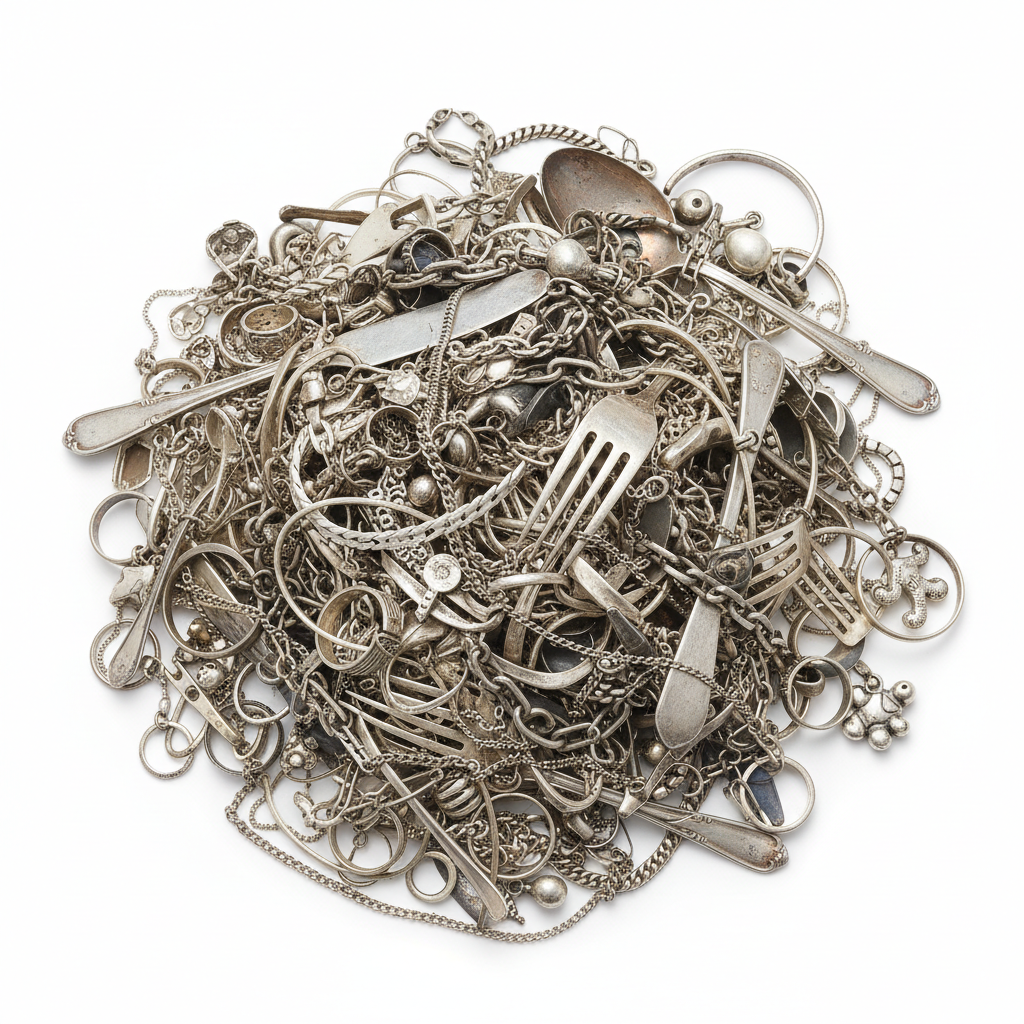 Scrap silver jewelry and silverware