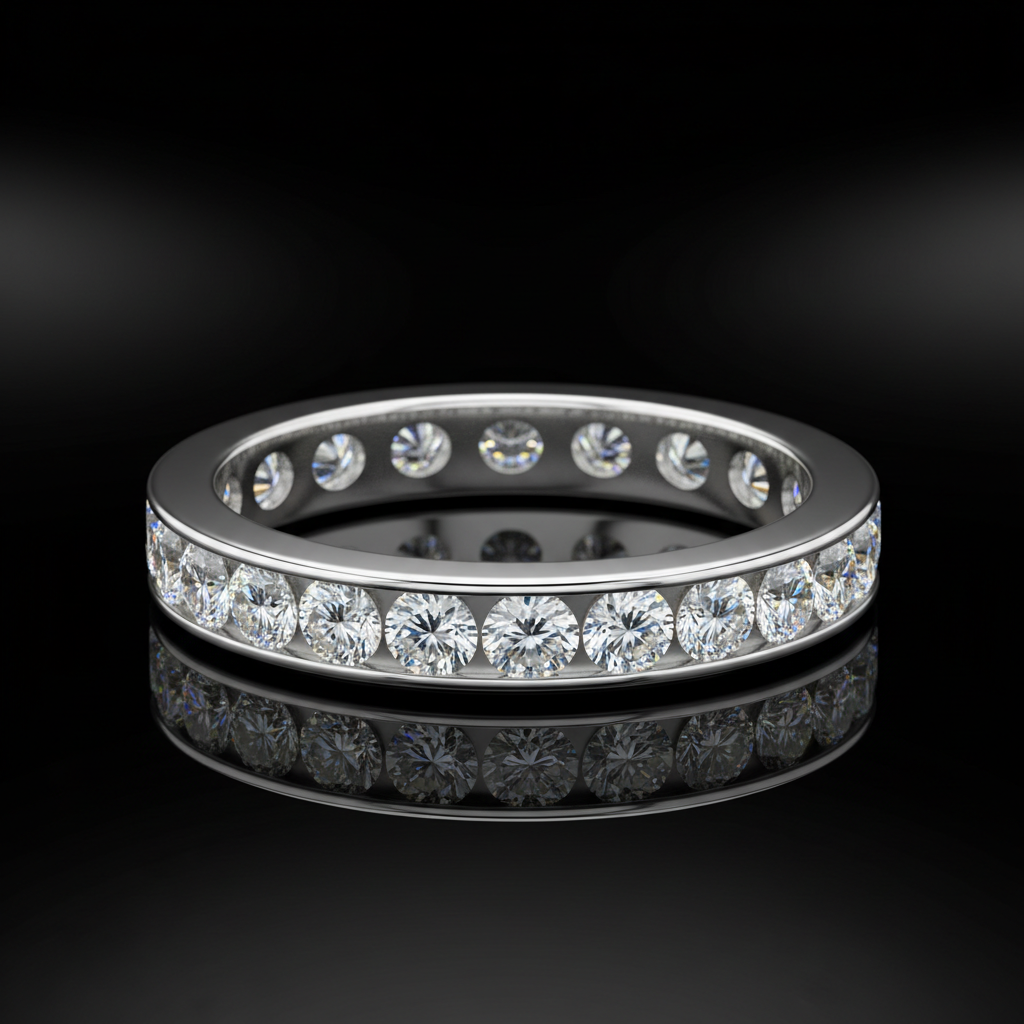 Diamond eternity band white gold round brilliant channel set