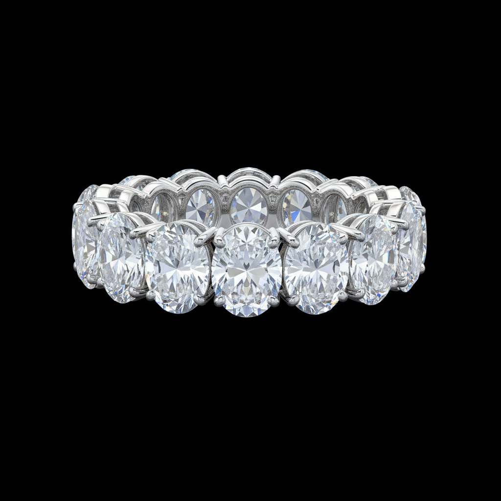 Oval diamond eternity anniversary band white gold prong set