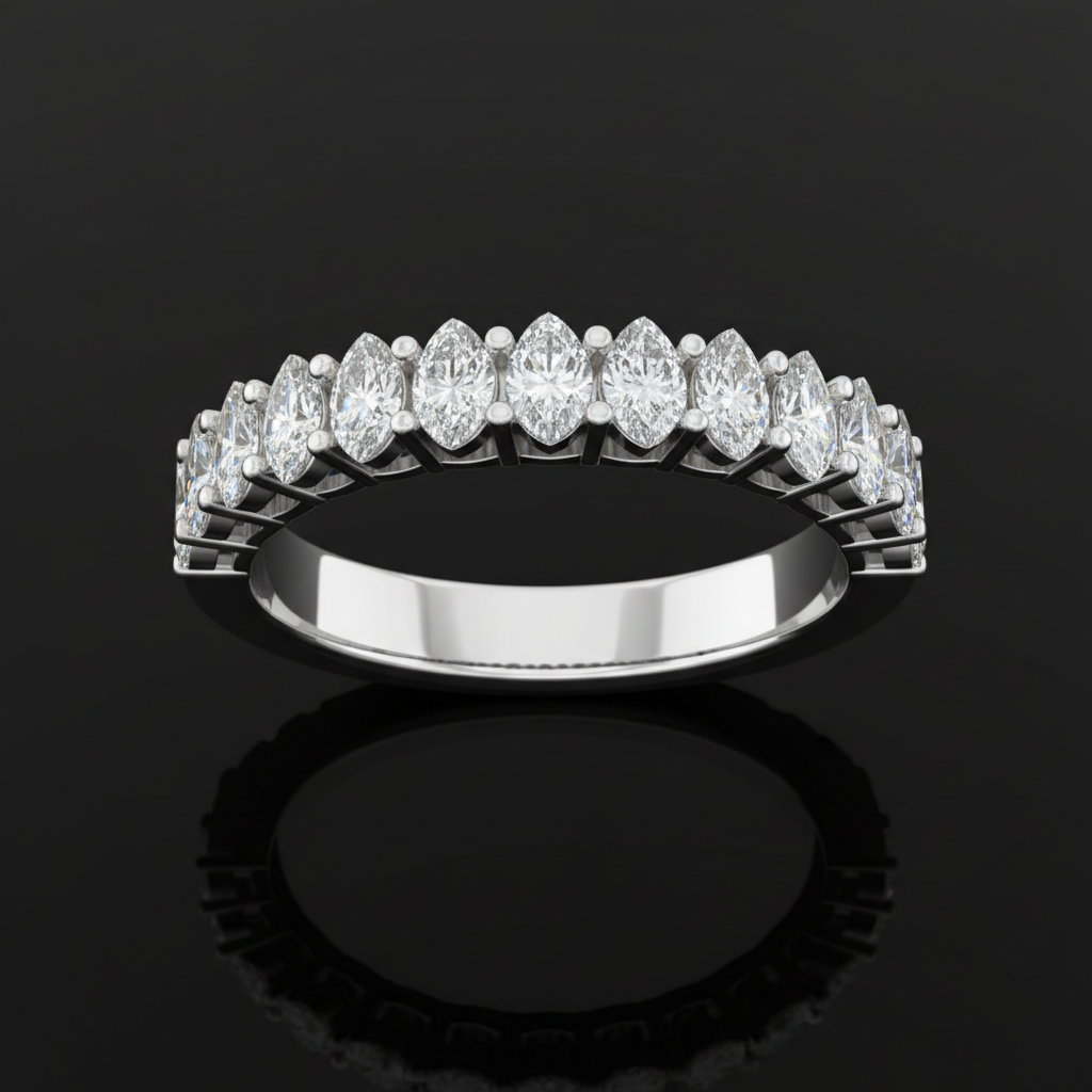 Marquise diamond half eternity wedding band white gold channel set