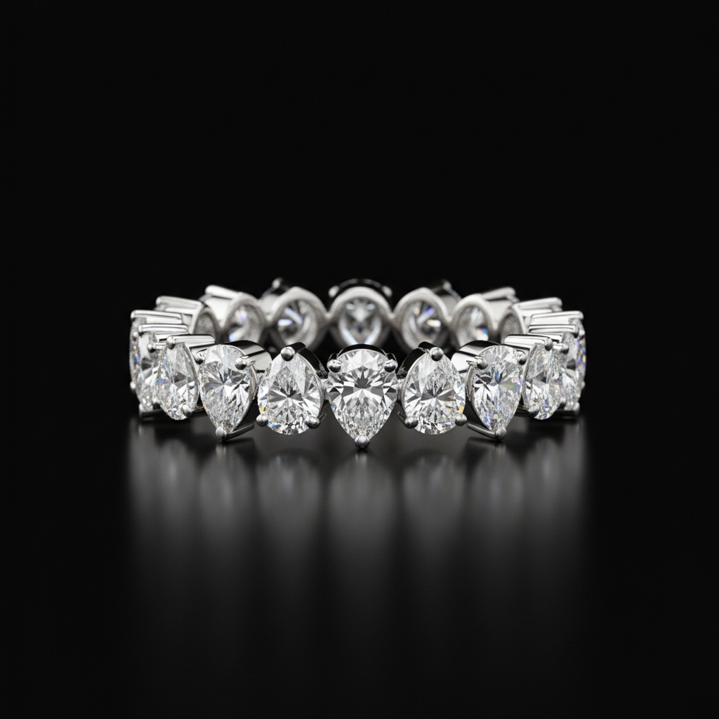 Pear diamond eternity band white gold alternating up and down