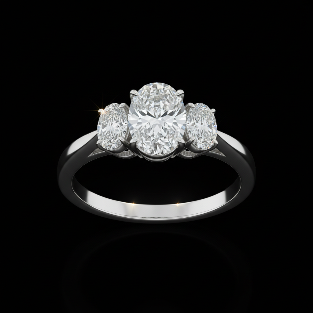 Oval three stone diamond anniversary ring white gold cathedral setting