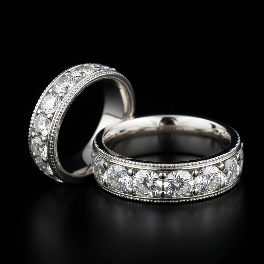 Matching his and hers diamond wedding band set white gold milgrain